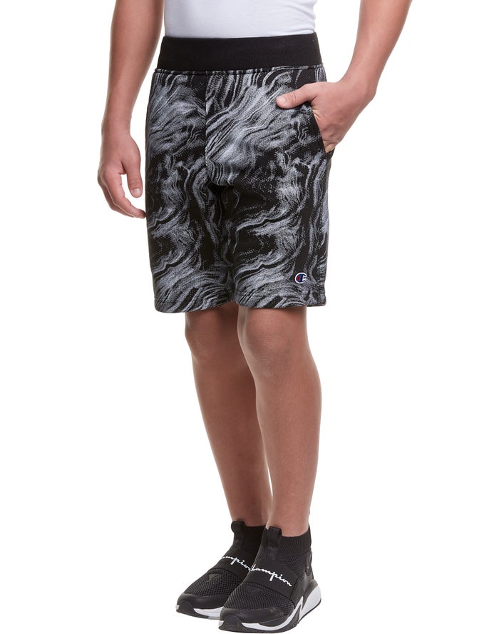 Champion Boys Shorts NZ - Reverse Weave Fleece Marble Dye Print Black ( 1473-VUZQM )